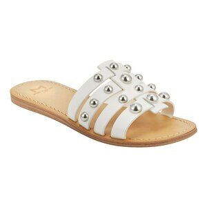 Marc Fisher Sandals Women 7 Pava Slides Studded Flat White Leather Gladiator New
